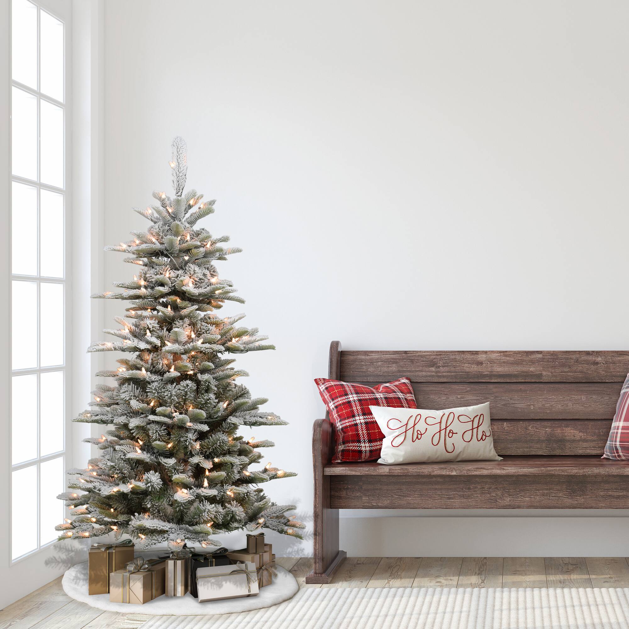 6 Pack: 4.5ft. Pre-Lit Slim Flocked Aspen Fir Artificial Christmas Tree with 200 Lights, Green